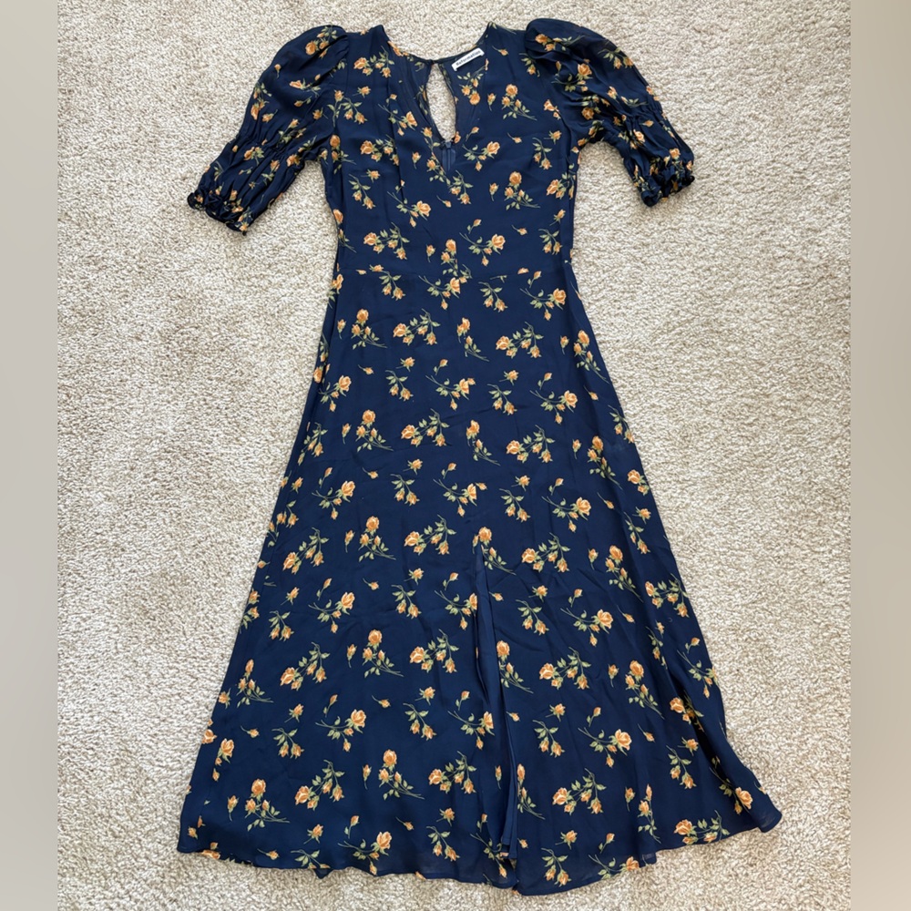 Reformation Navy Floral Maxi Dress with Yellow Floral Print